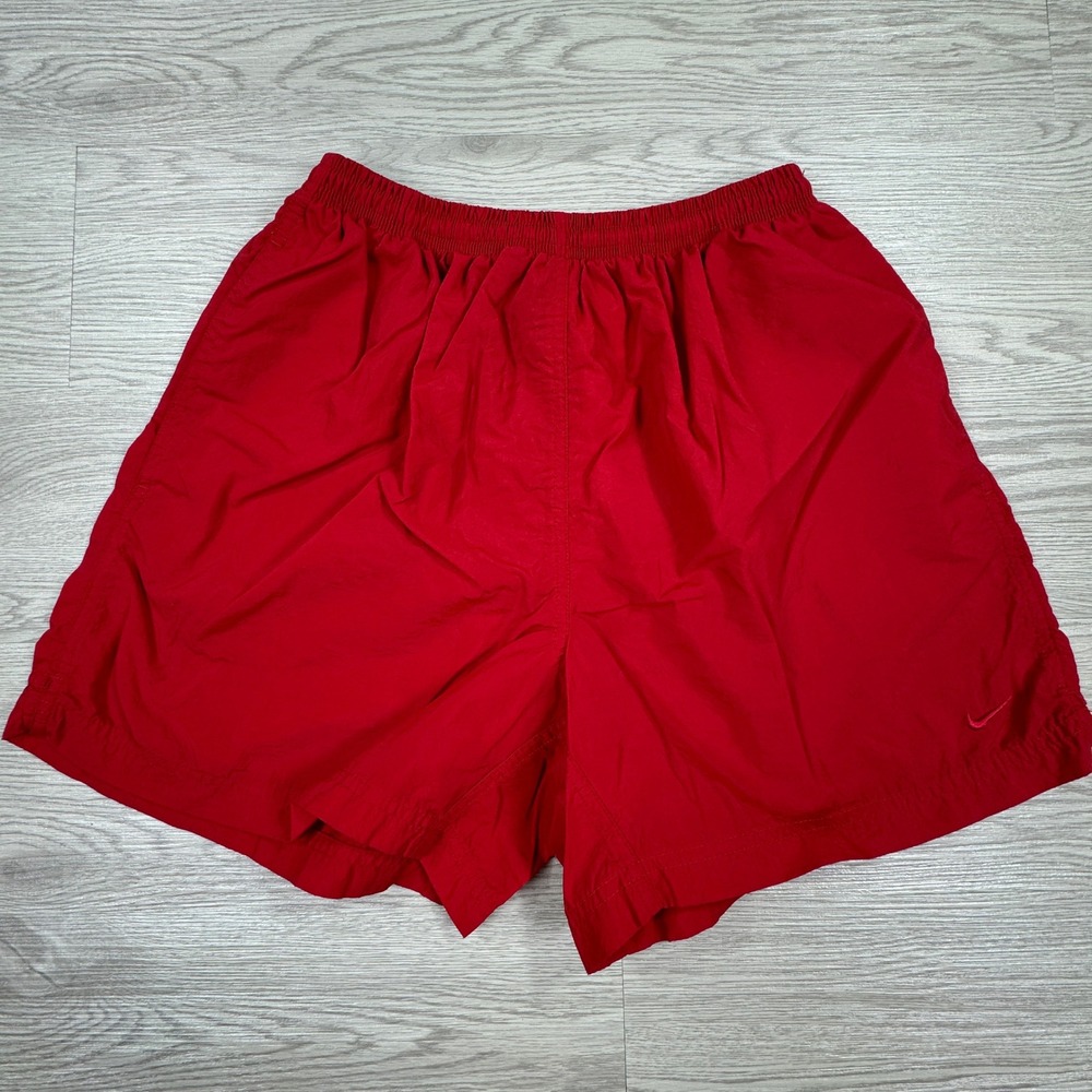 VINTAGE Nike Women's Shorts Red Nylon Elastic Waist‎ Drawstring Size Small Retro